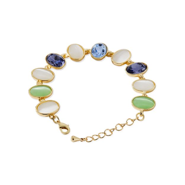 Mesmera 14K Altın Kaplama Oval Taşlı Renkli Bileklik resmi