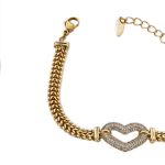 Mesmera 14K Altın Kaplama Kalpli Zincir Bileklik resmi