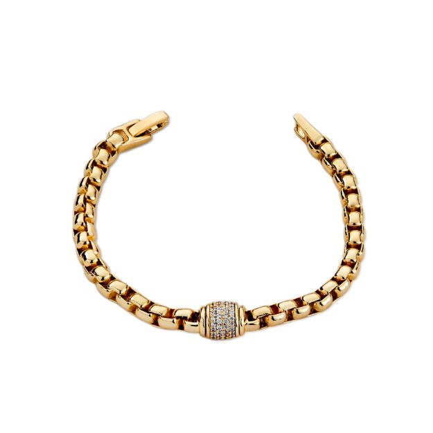 Mesmera 14K Altın Kaplama Silindir Model Taşlı Zincir Bileklik resmi