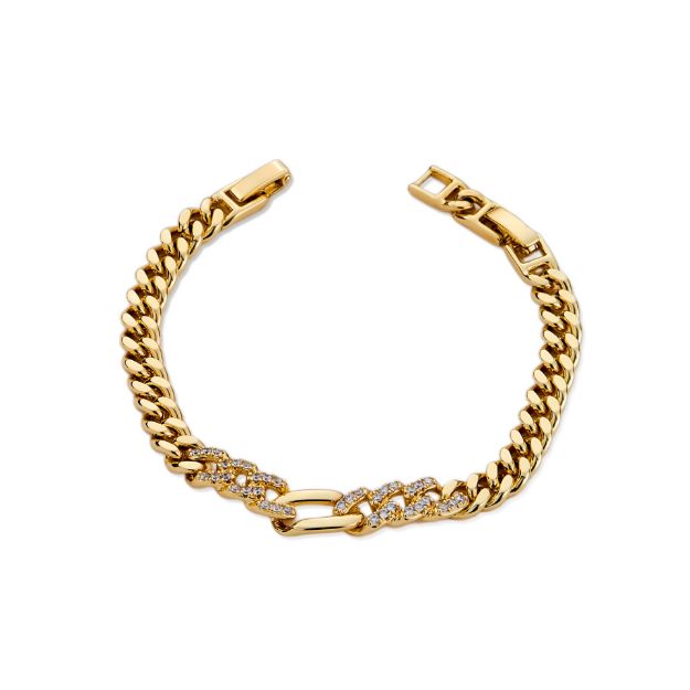 Mesmera 14K Altın Kaplama Kelepçe Taşlı Zincir Bileklik resmi