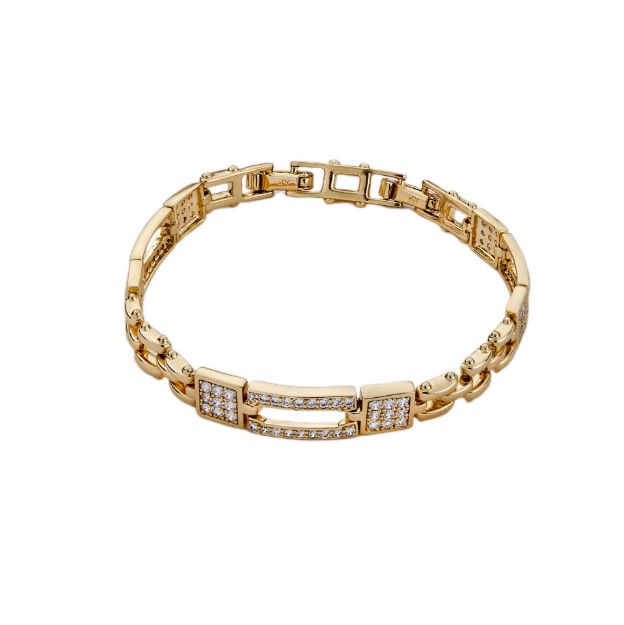 Mesmera 14K Altın Kaplama Dikdörtgen Taşlı Zincir Bileklik resmi