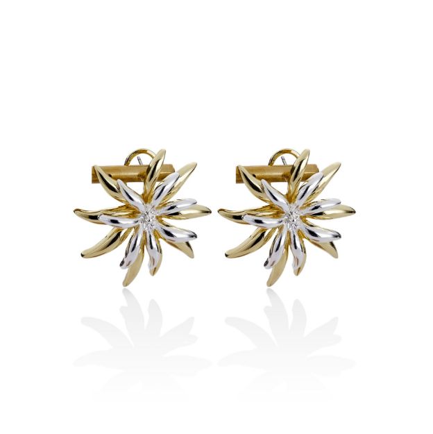 Mesmera 14K Altın Kaplama Çiftli Çiçekli Küpe resmi